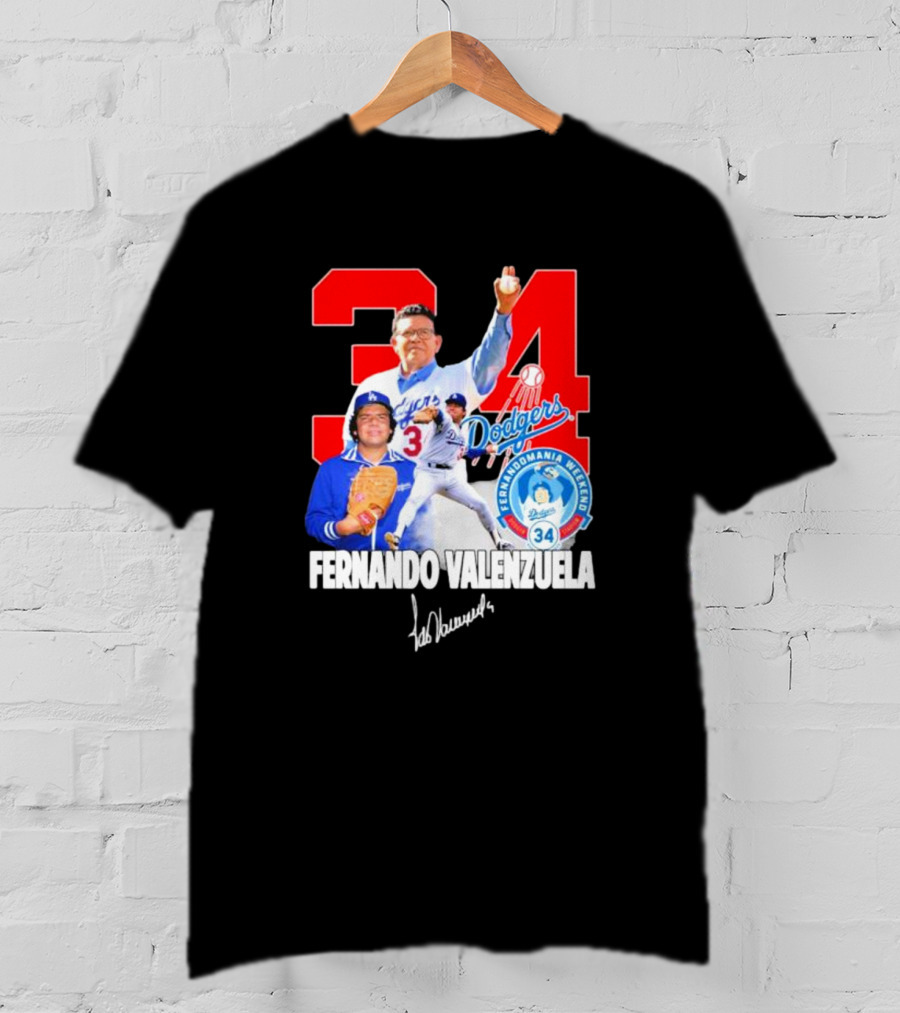 Dodgers Fernando Valenzuela Fernando Mania Weekend Signature 34 T-Shirt