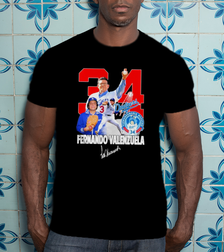 Dodgers Fernando Valenzuela Fernando Mania Weekend Signature 34 T-Shirt