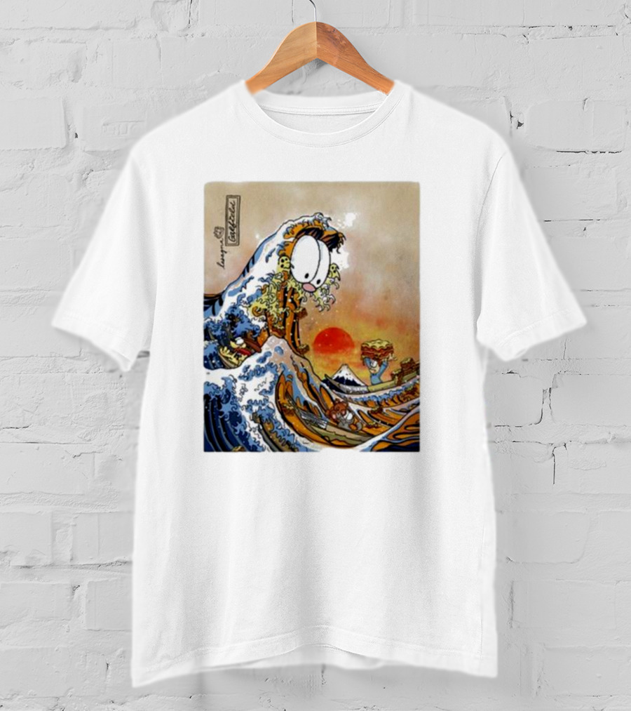 Garfield Great Wave Lasagna Hokusai T-Shirt