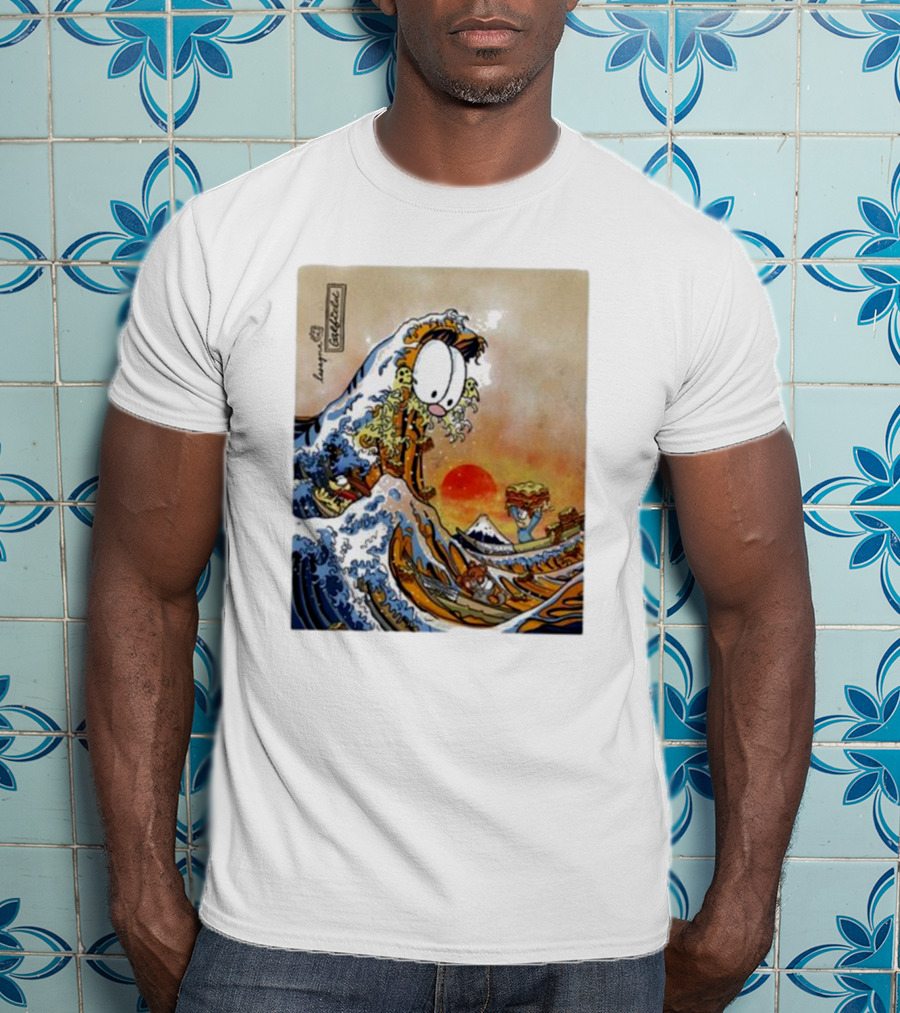 Garfield Great Wave Lasagna Hokusai T-Shirt