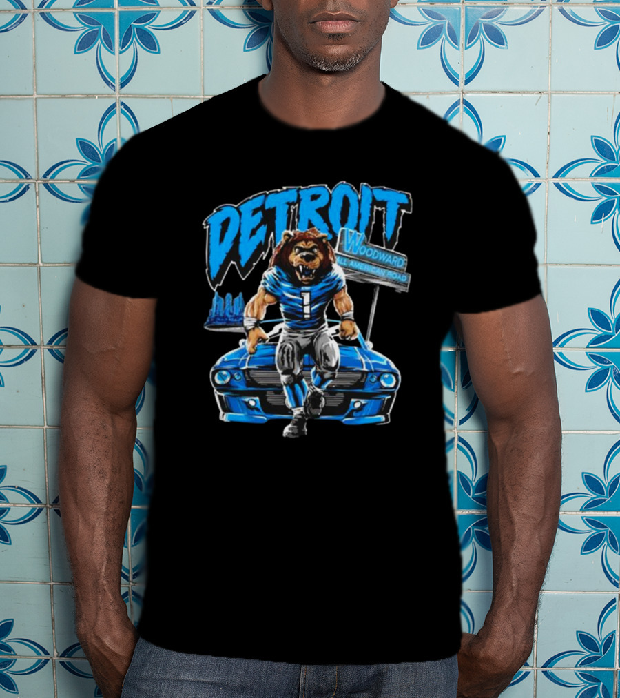 Detroit Woodward All American Road Lion Football Car T-Shirt