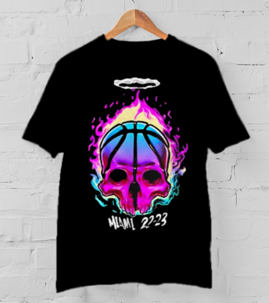 Kiwiclo Miami 22-23 Flaming Skull Basketball Halo T-Shirt