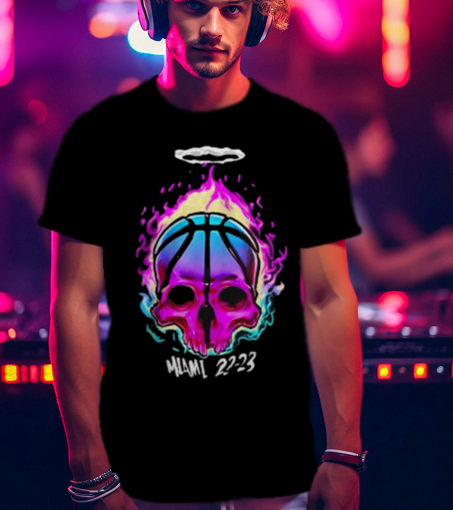 Kiwiclo Miami 22-23 Flaming Skull Basketball Halo T-Shirt