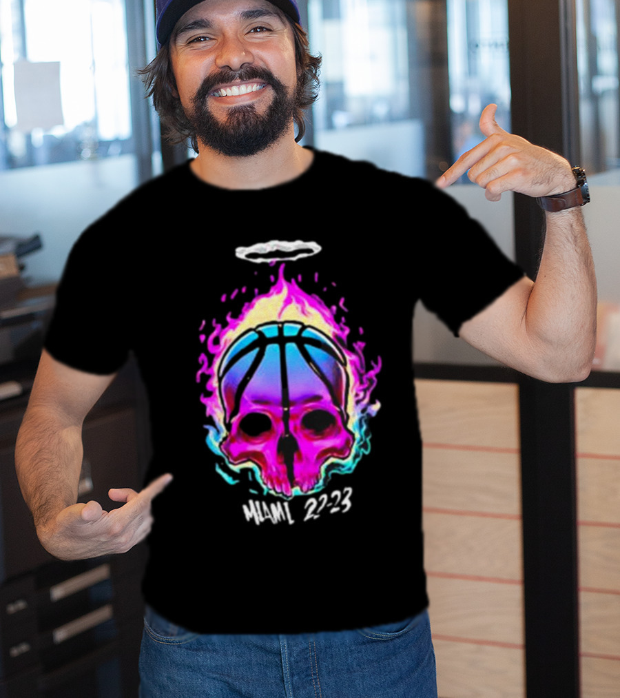 Kiwiclo Miami 22-23 Flaming Skull Basketball Halo T-Shirt