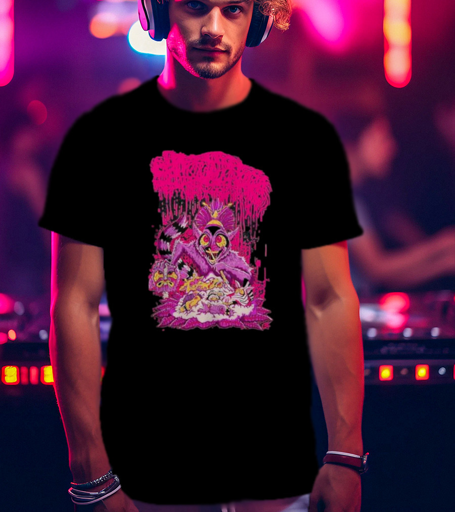 Sanguisugabogg Madagascar Lemur Creature In Psychedelic Pink With Dripping Effect T-Shirt