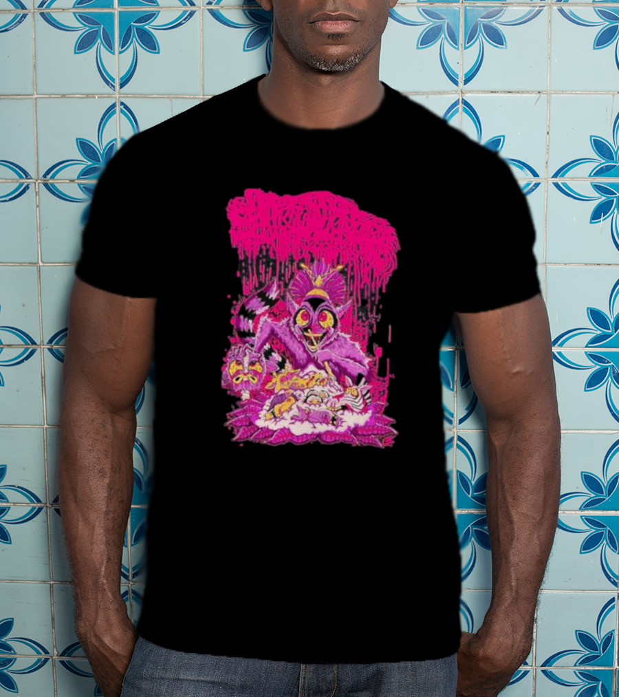 Sanguisugabogg Madagascar Lemur Creature In Psychedelic Pink With Dripping Effect T-Shirt