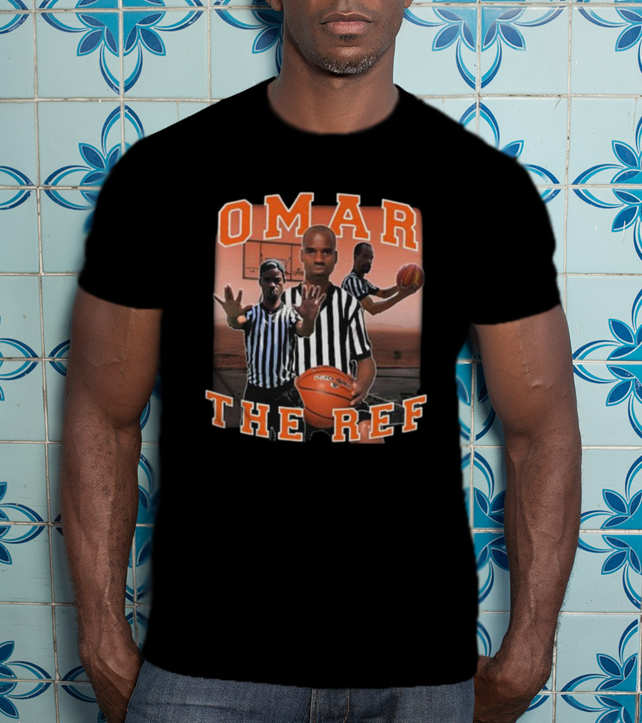 OMAR The Ref Basketball Referee With Whistle And Basketball Court T-Shirt