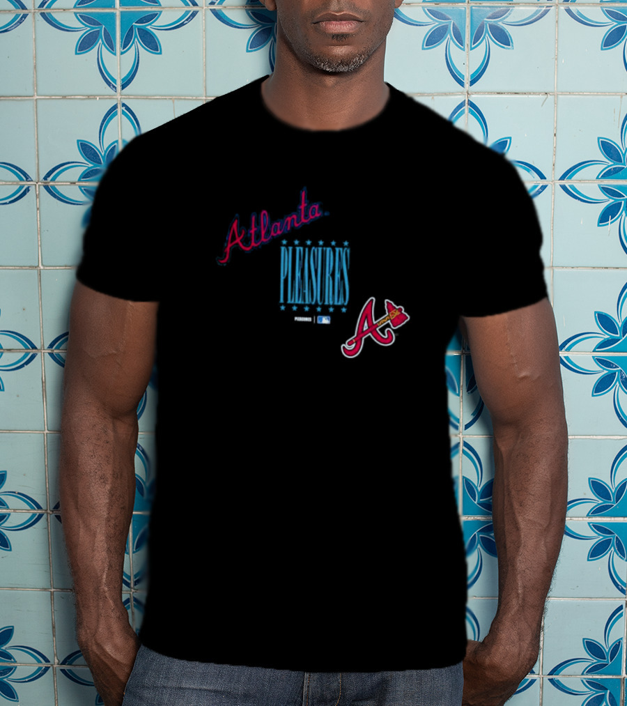 Atlanta Braves PLEASURES Collaboration MLB Logo Repurpose T-Shirt