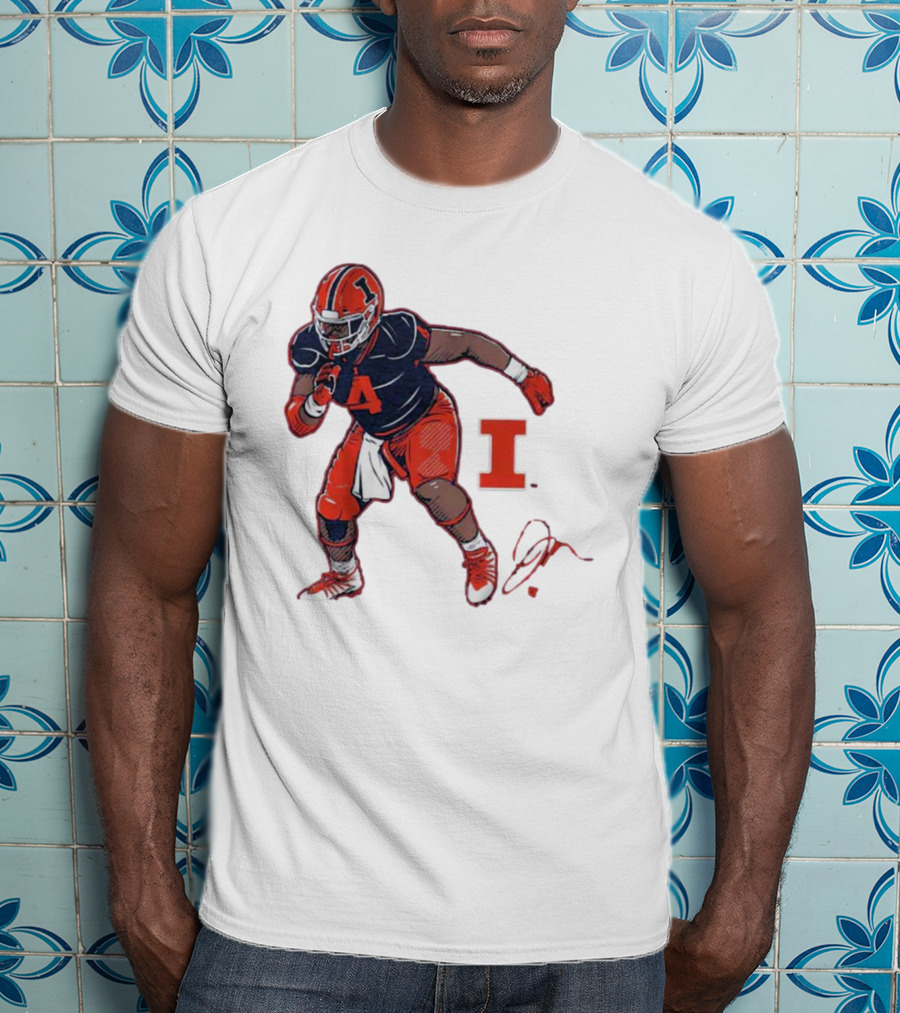 Illinois Football Jerzhan Newton Superstar Pose With Signature T-Shirt