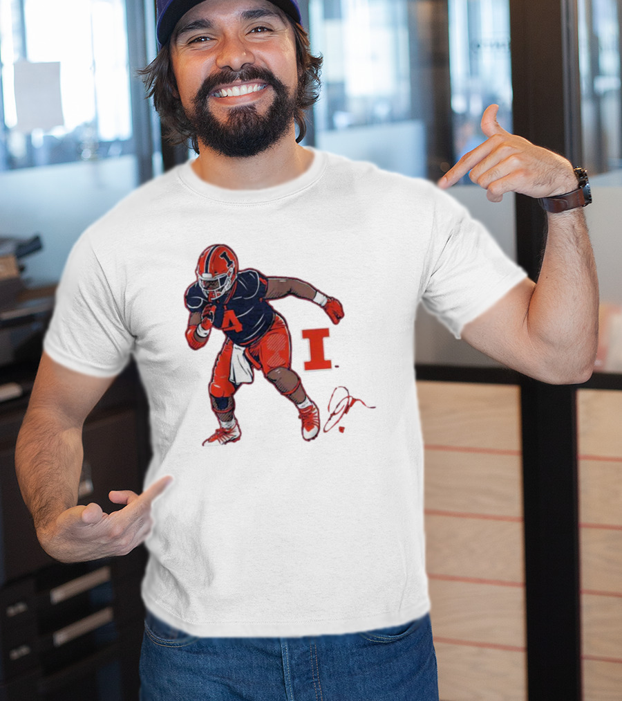 Illinois Football Jerzhan Newton Superstar Pose With Signature T-Shirt
