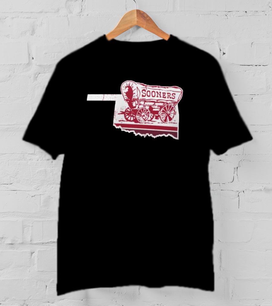 Crimson Oklahoma Sooners Sooner Schooner Wagon Outline Fan T-Shirt