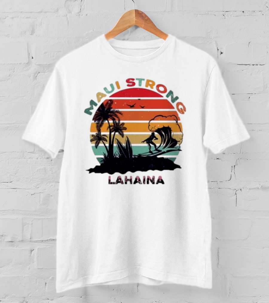 Maui Strong Lahaina Surfing Retro Palm Trees T-Shirt