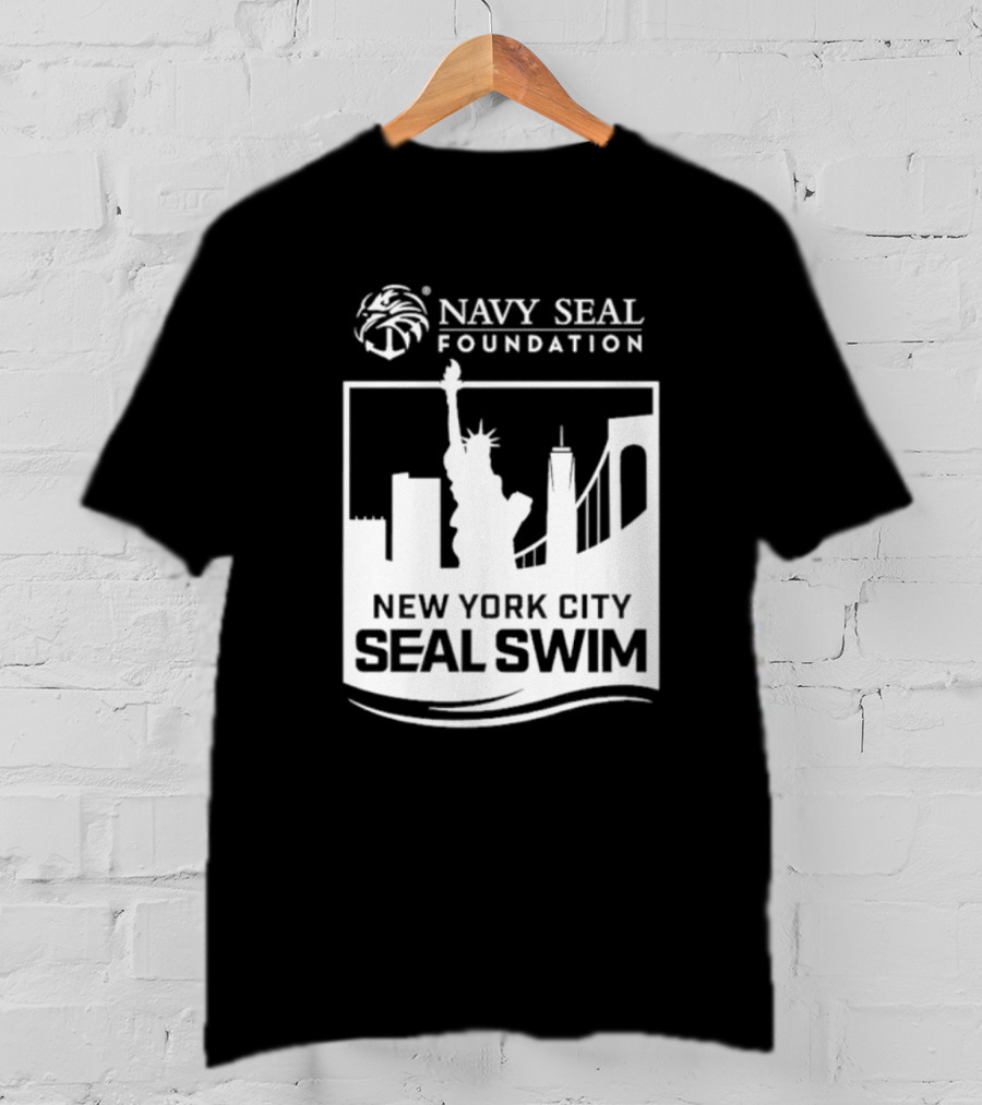 Navy Seal Foundation New York City Seal Swim Statue Liberty Skyline T-Shirt