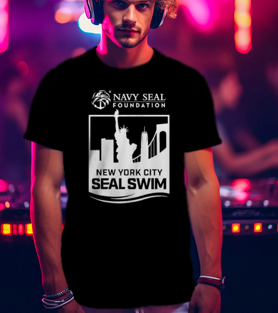 Navy Seal Foundation New York City Seal Swim Statue Liberty Skyline T-Shirt