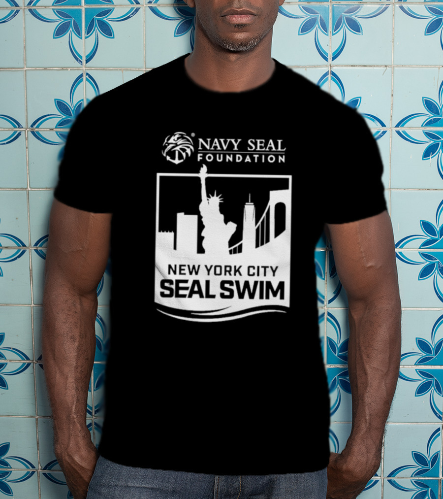 Navy Seal Foundation New York City Seal Swim Statue Liberty Skyline T-Shirt