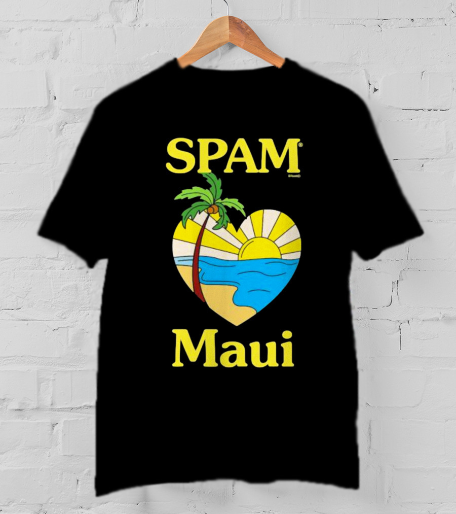SPAM Brand Maui Heart Beach Sunset And Palm Tree T-Shirt