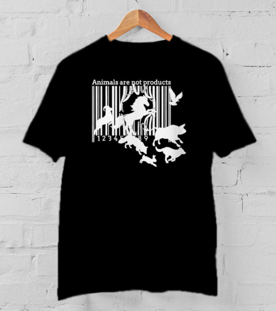 Veganactivism Animals Are Not Products Barcode Silhouette Horse Bird Cow Pig Rabbit 123489 T-Shirt