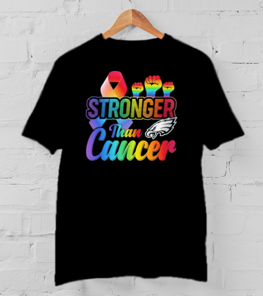 Philadelphia Eagles Stronger Than Cancer NFL Pride Ribbon And Fist T-Shirt