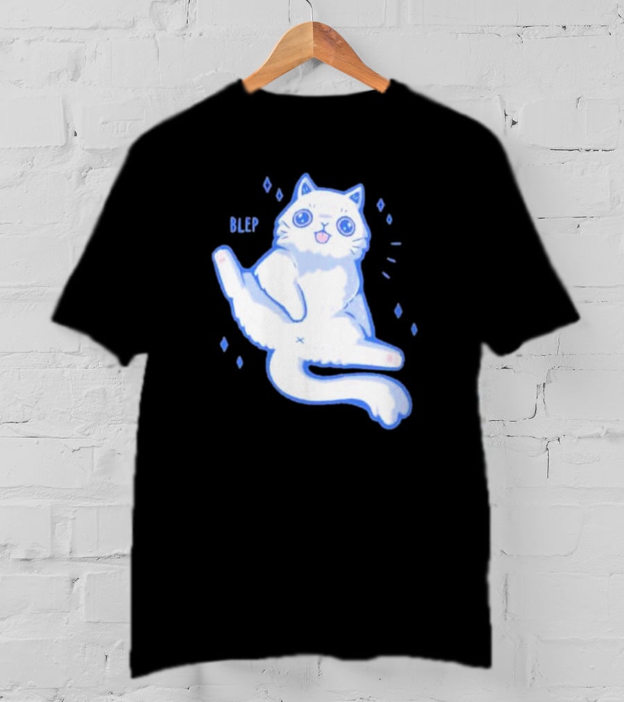 Xmorfina Blep Cute Cat With Tongue Out In Blue And White Cartoon T-Shirt
