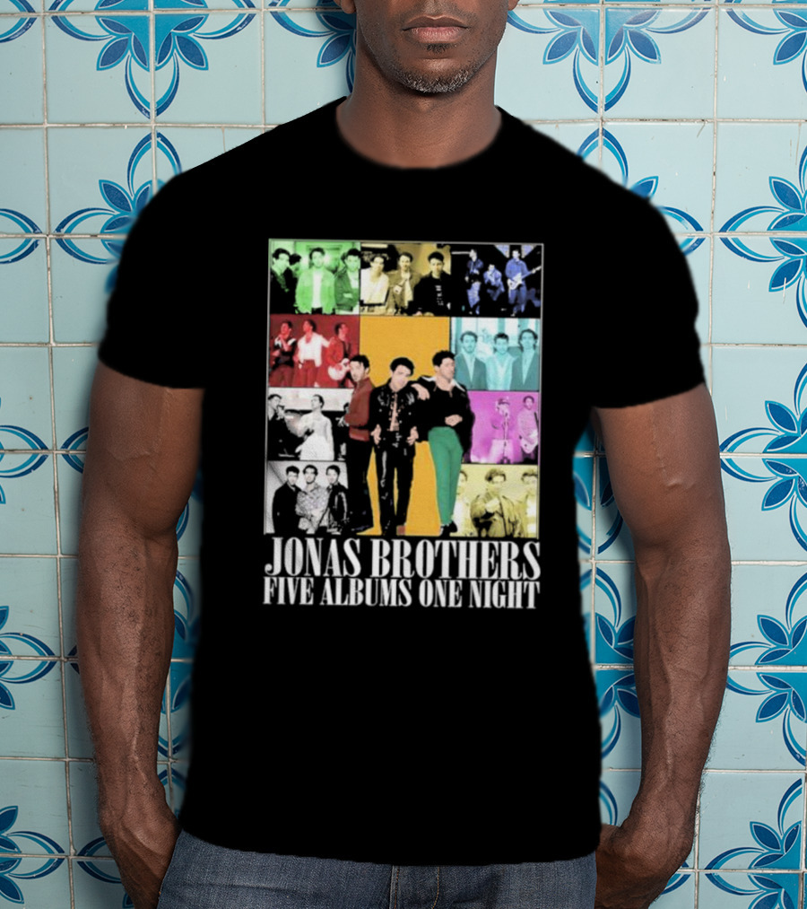 Jonas Brothers Five Albums One Night Multicolor Photo Collage T-Shirt