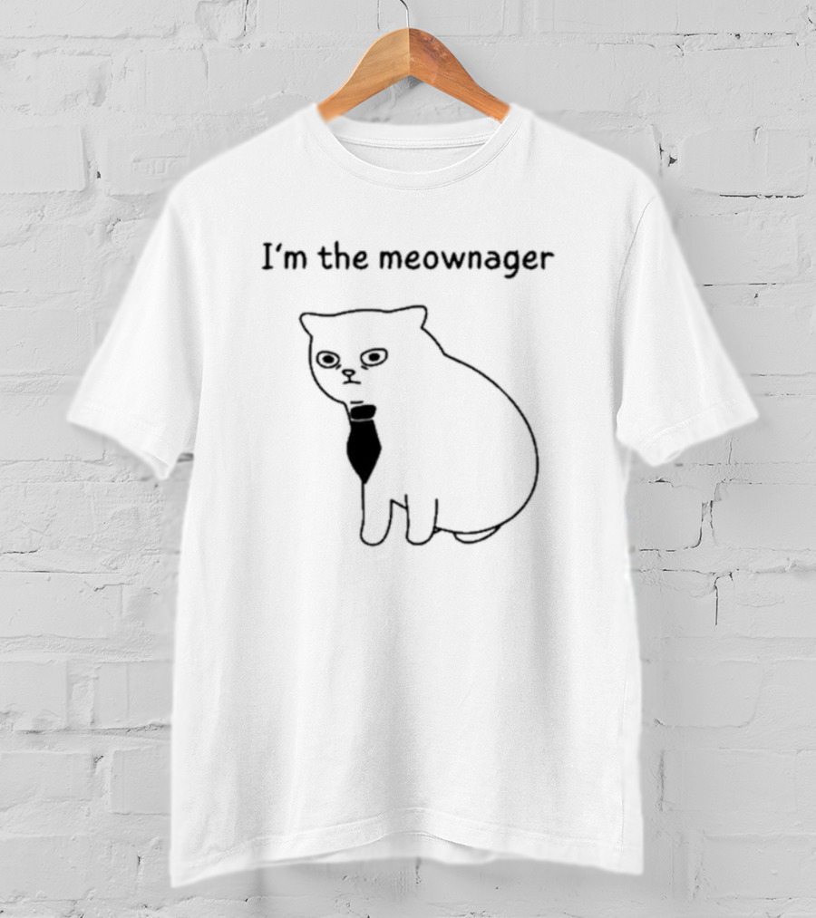 I'm The Meownager Poorlycatdraw Cat Wearing Tie T-Shirt