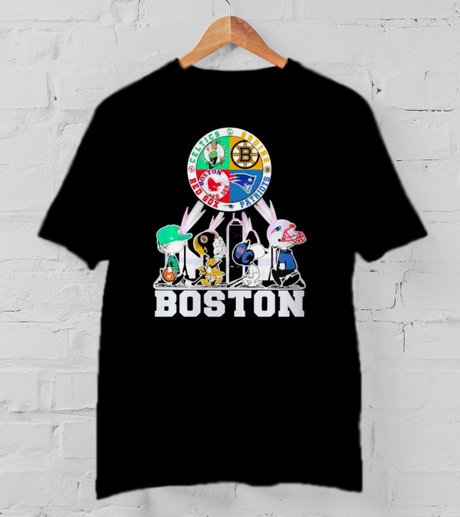 Boston Celtics Bruins Red Sox Patriots Peanuts Characters T-Shirt