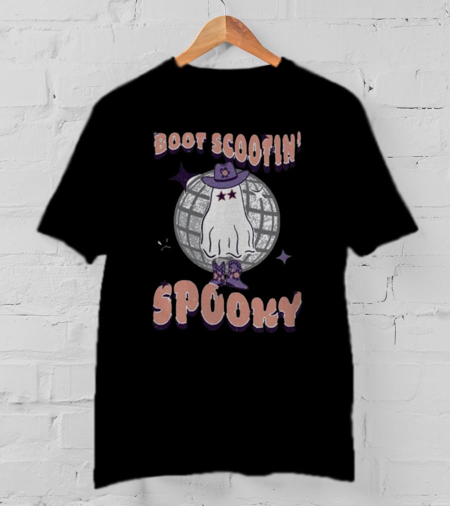 Boot Scootin’ Spooky Ghost With Cowboy Hat And Disco Ball T-Shirt