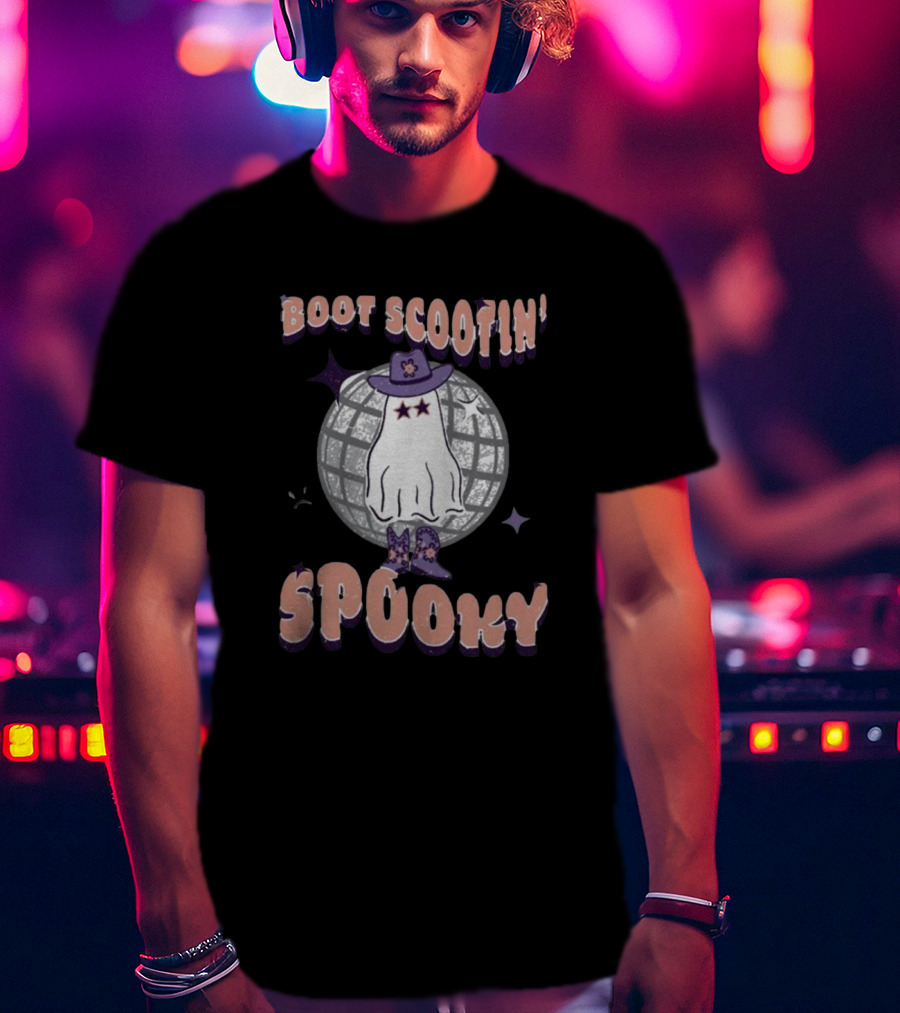 Boot Scootin’ Spooky Ghost With Cowboy Hat And Disco Ball T-Shirt