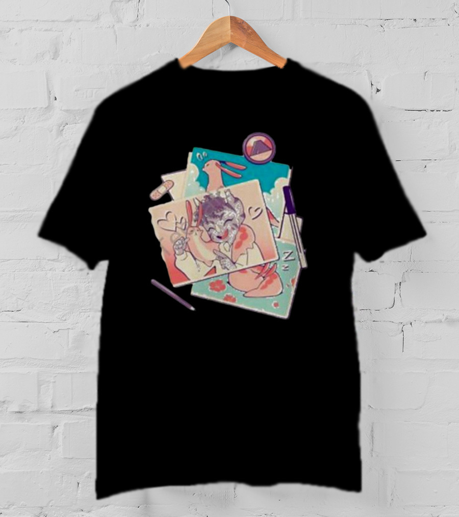 Mango Memories Pastel Rabbit Drawings With Heart And Zz Motif T-Shirt