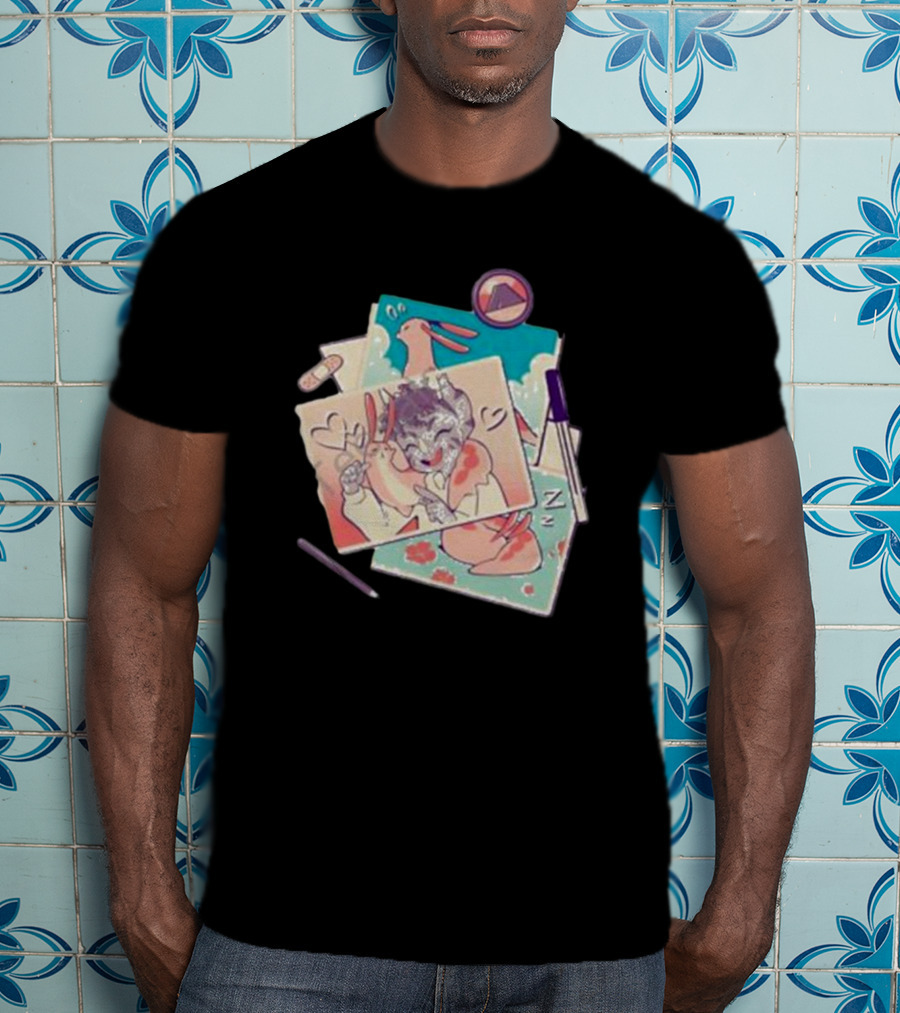 Mango Memories Pastel Rabbit Drawings With Heart And Zz Motif T-Shirt