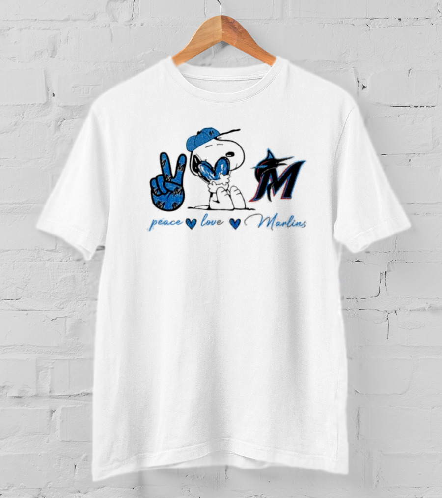 Peace Love Miami Marlins Snoopy T-Shirt