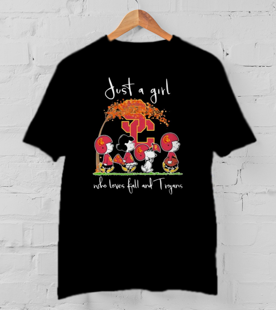 Just A Girl Who Loves Fall And Trojans Peanuts Characters SC T-Shirt