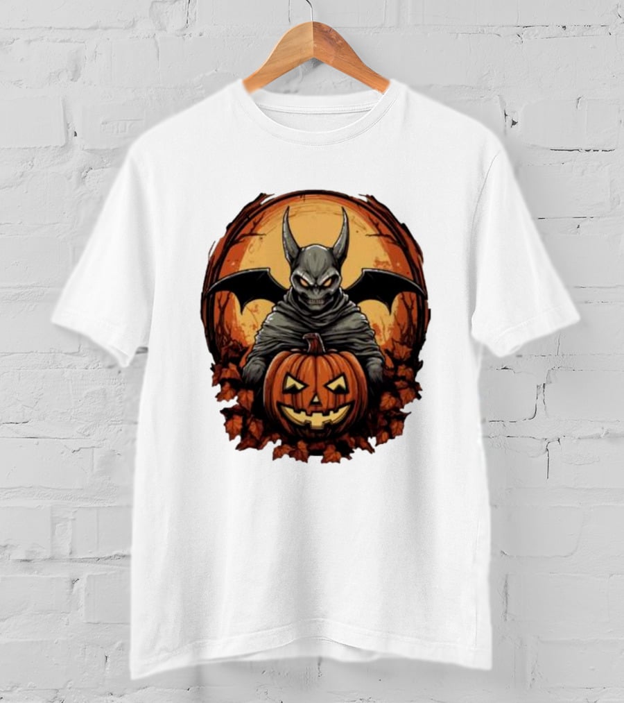 Bat Devil Pumpkin Halloween Moon Shadows T-Shirt