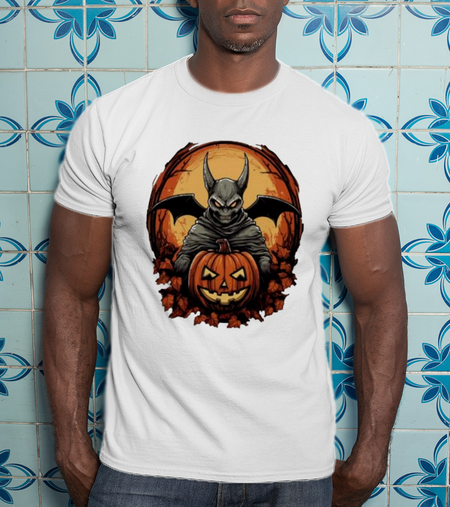 Bat Devil Pumpkin Halloween Moon Shadows T-Shirt