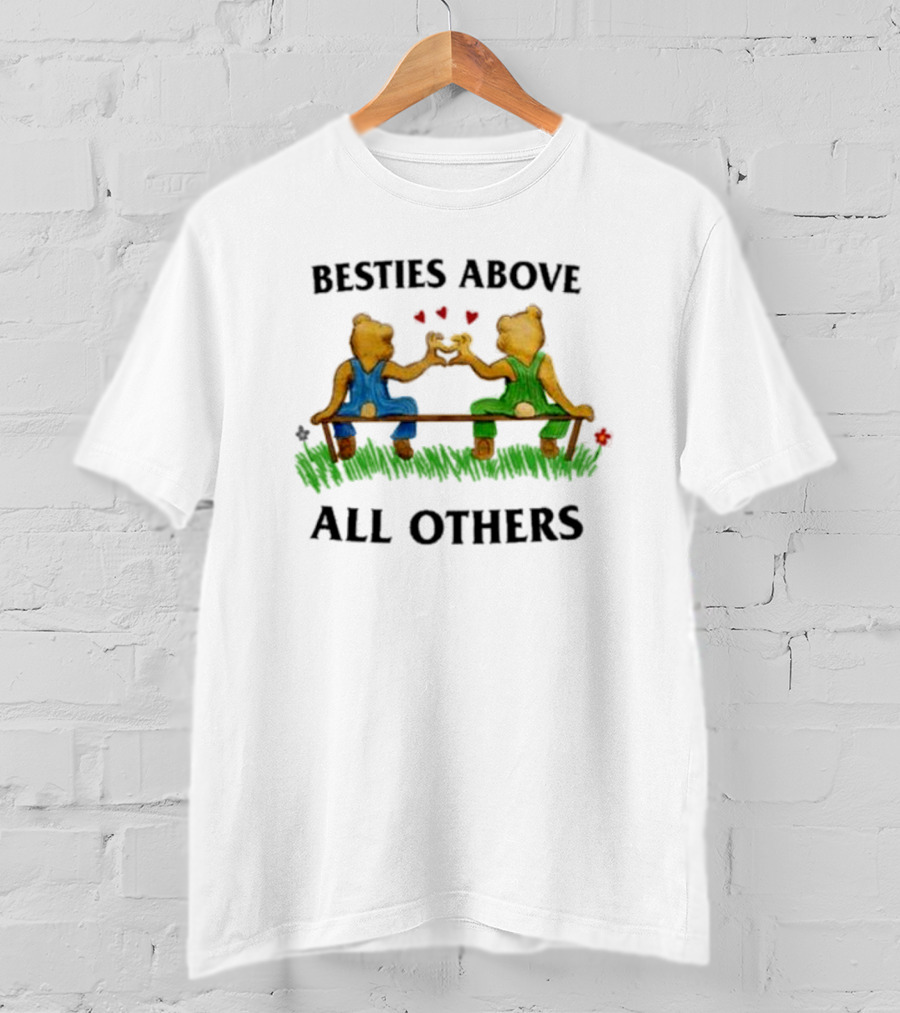 Besties Above All Others Fist Bump Bears On A Bench T-Shirt