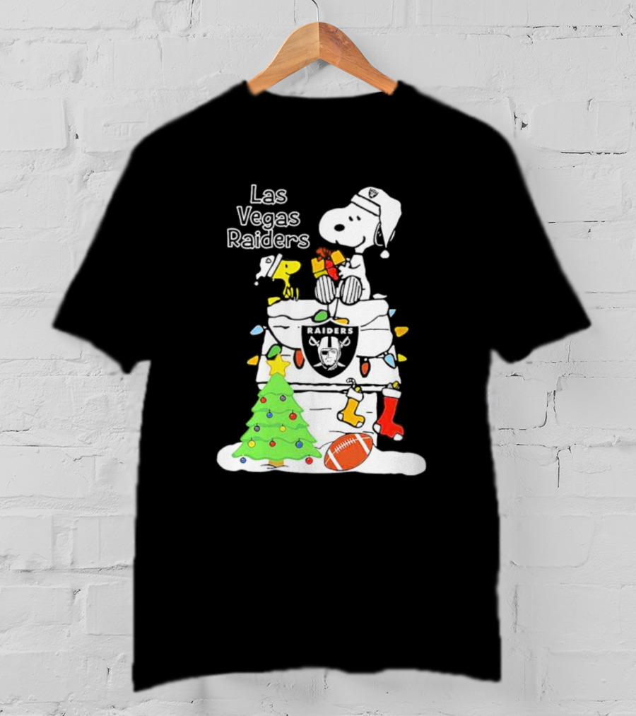 Las Vegas Raiders NFL Christmas Snoopy And Woodstock With Tree And Football T-Shirt