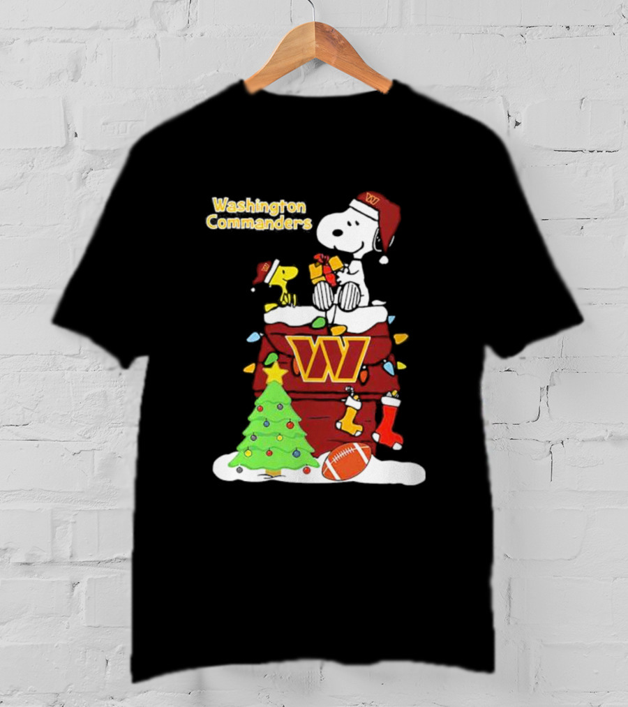 Washington Commanders Christmas Snoopy Chimney Festive Scene T-Shirt