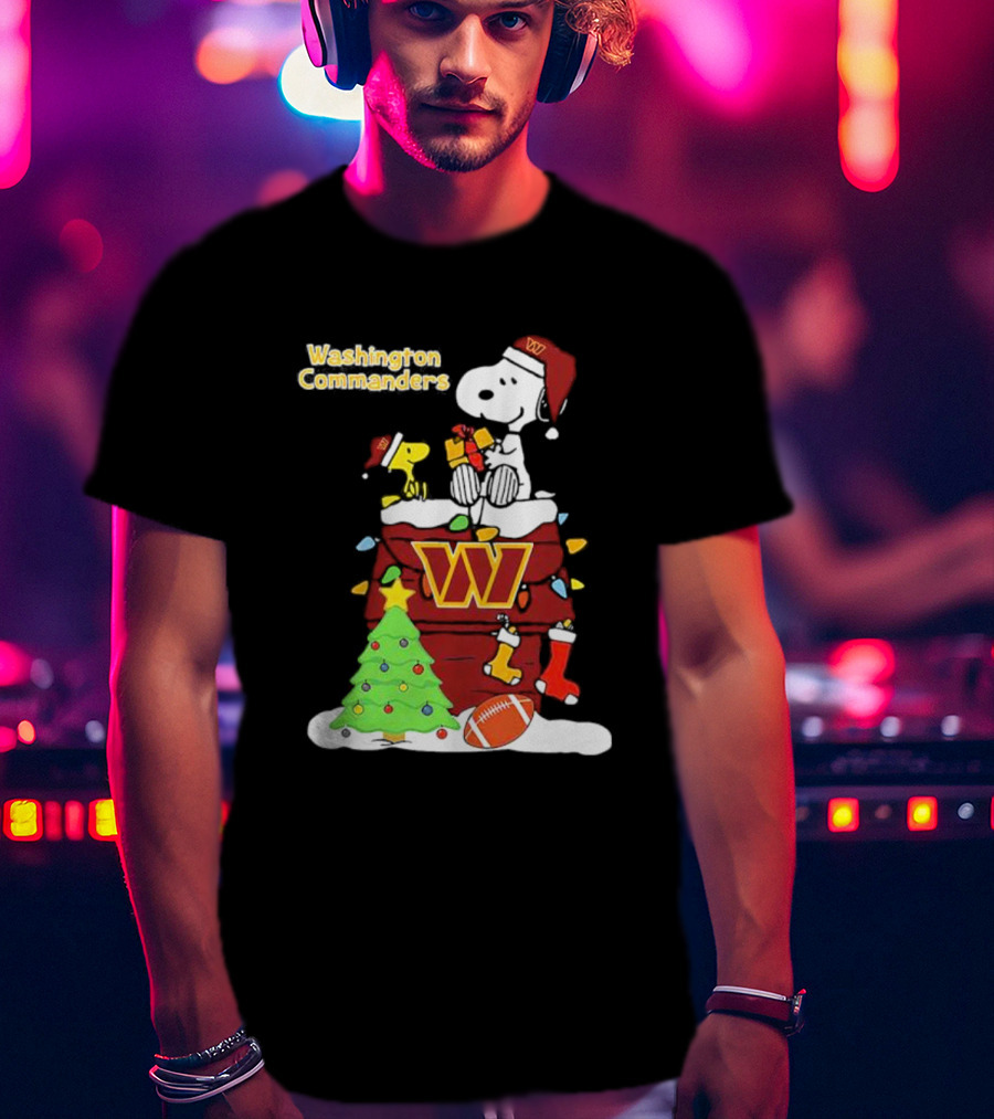 Washington Commanders Christmas Snoopy Chimney Festive Scene T-Shirt