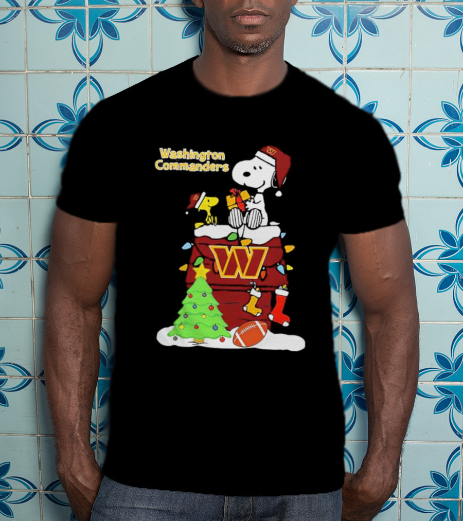 Washington Commanders Christmas Snoopy Chimney Festive Scene T-Shirt
