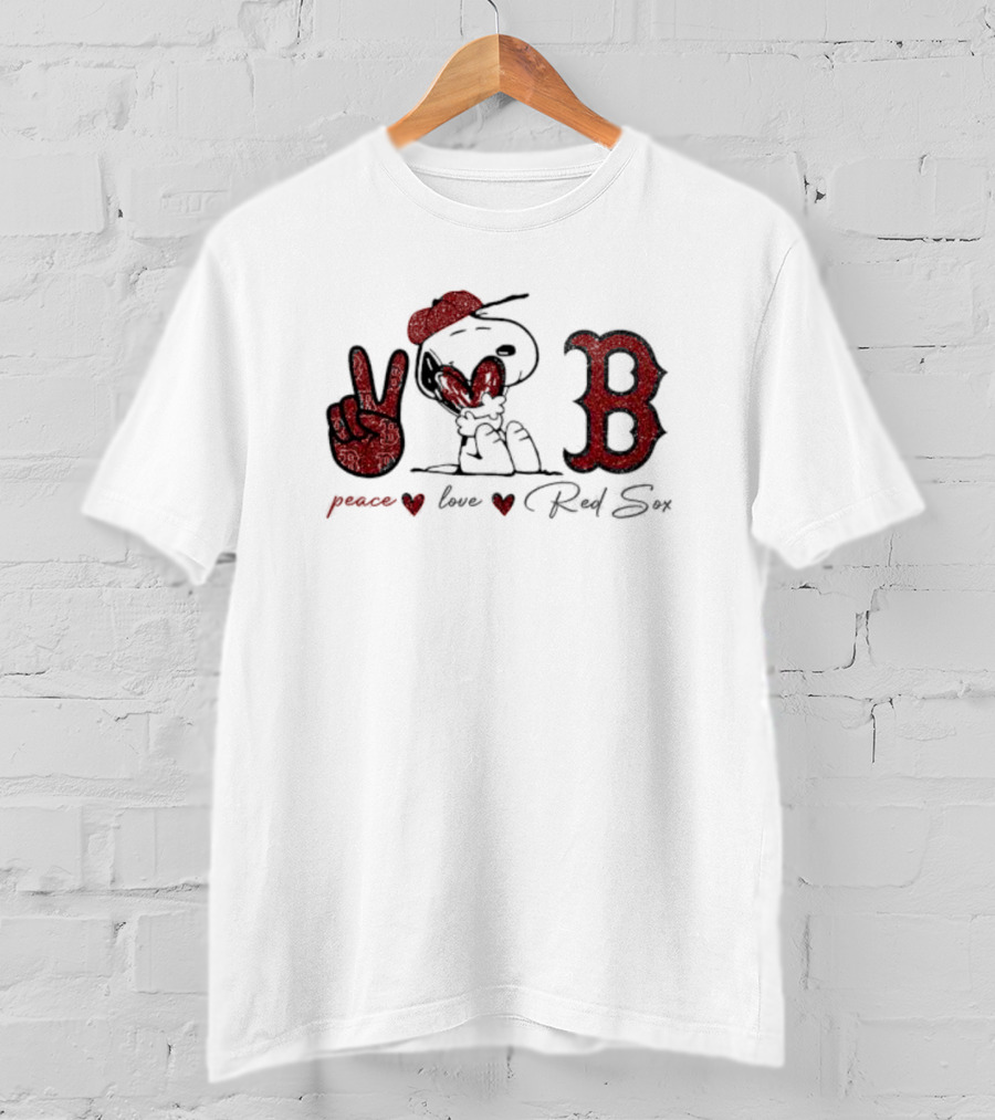 Peace Love Red Sox Snoopy Boston B T-Shirt