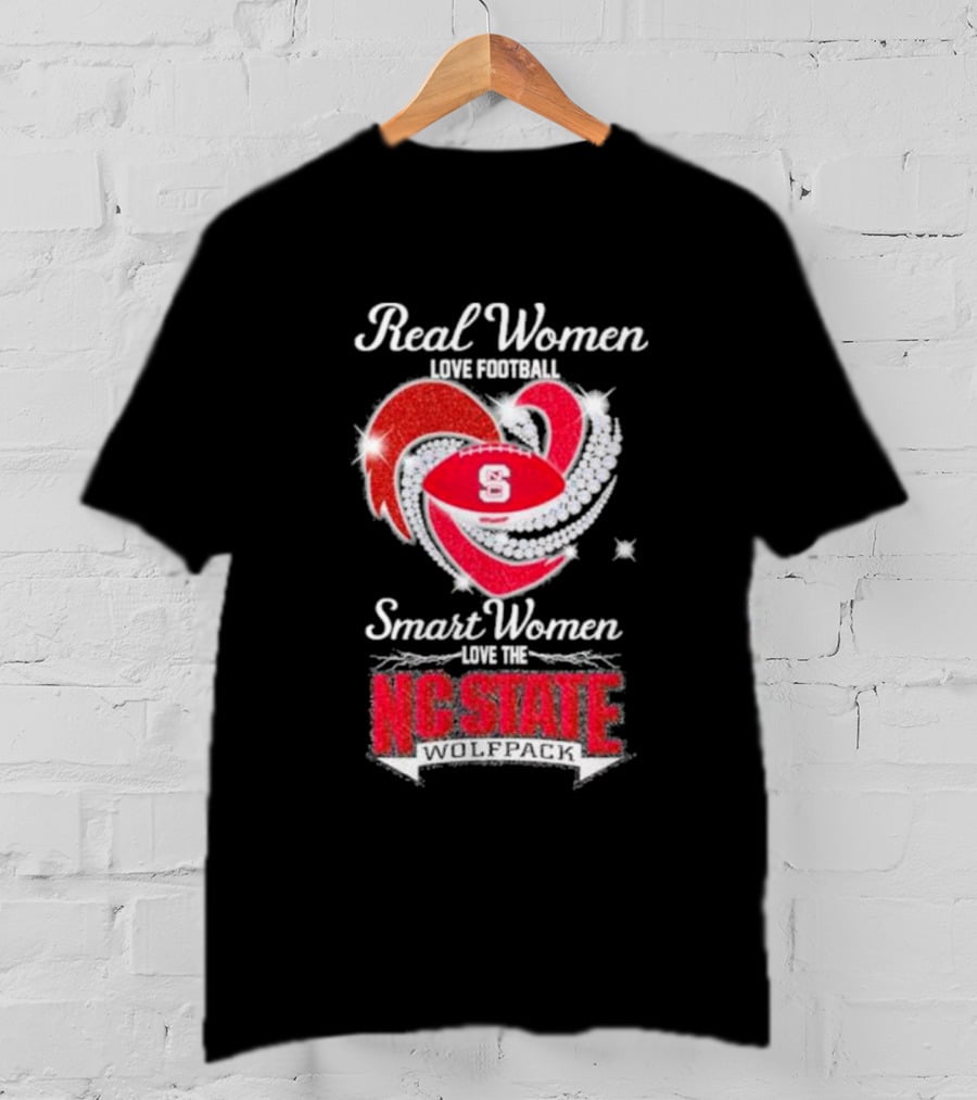 Real Women Love Football Smart Women Love The NC State Wolfpack Diamond Heart T-Shirt