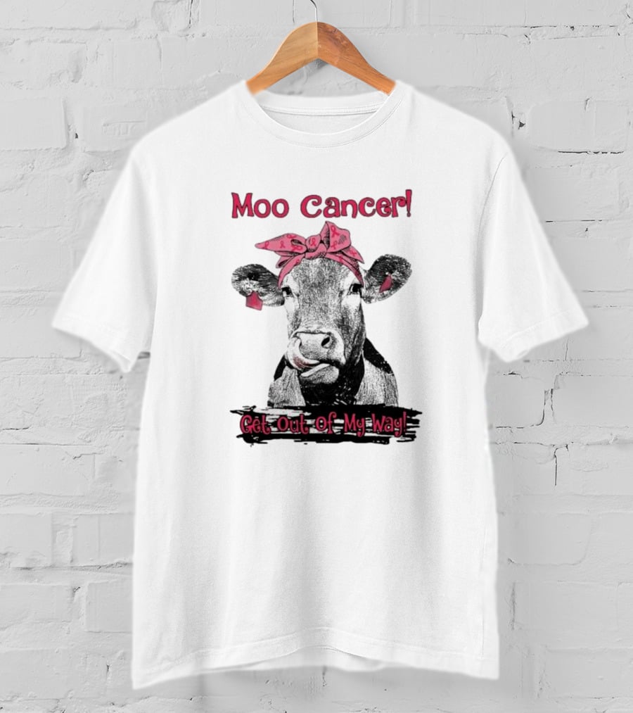 Moo Cancer Get Out Of My Way Pink Bandana Cow T-Shirt