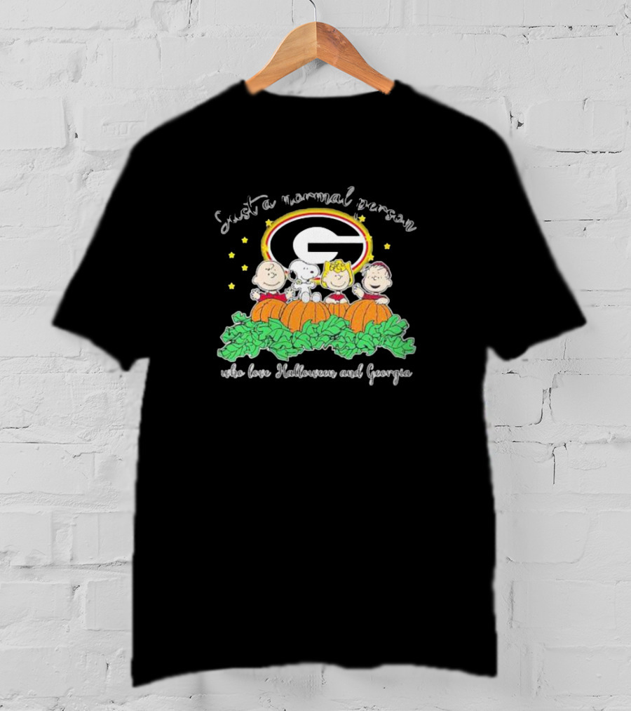 Just A Normal Person Who Love Halloween And Georgia With Peanuts Characters And Georgia Bulldogs T-Shirt