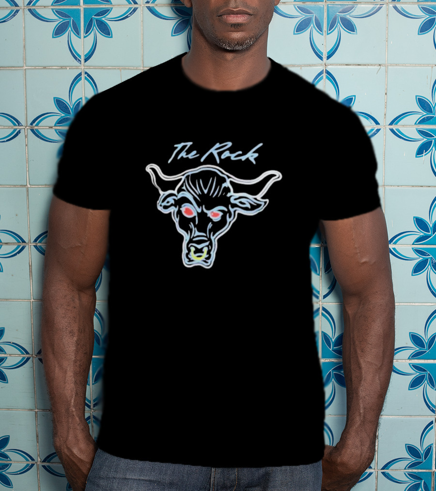 The Rock Neon Glow Bull Ripple Junction Black T-Shirt