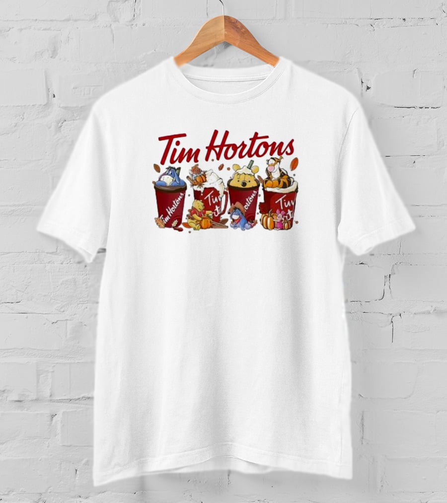 Winnie-The-Pooh Tim Hortons Coffee With Eeyore Piglet And Tigger T-Shirt