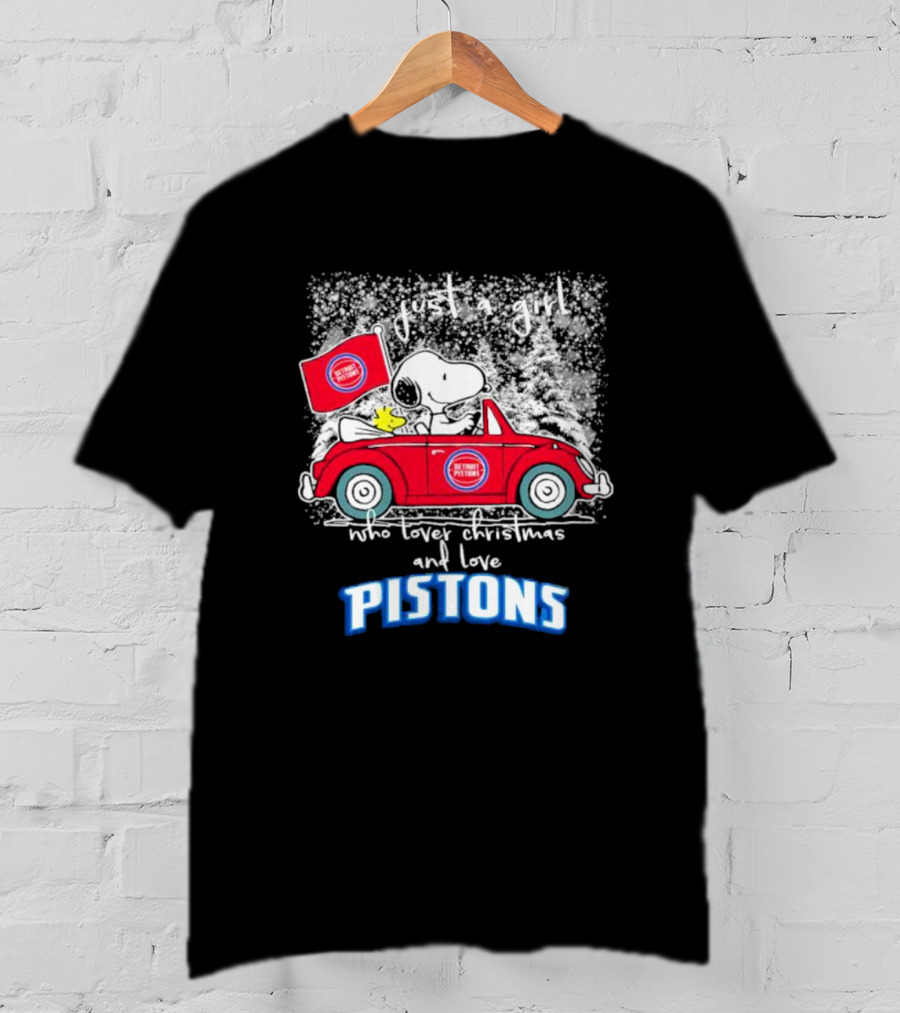Snoopy And Woodstock Just A Girl Who Loves Christmas And Detroit Pistons T-Shirt