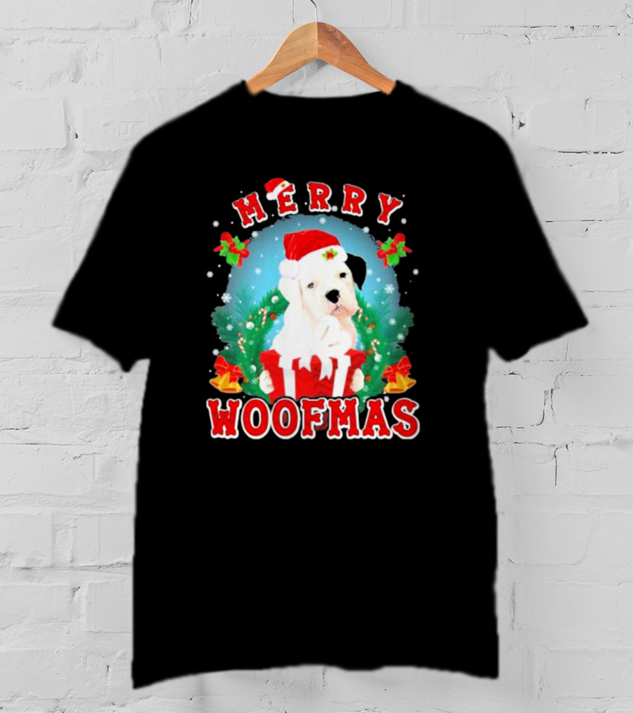 Boxer Puppy Merry Woofmas With Santa Hat And Gift T-Shirt