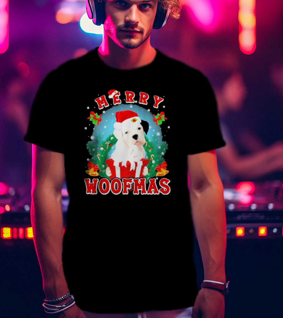 Boxer Puppy Merry Woofmas With Santa Hat And Gift T-Shirt