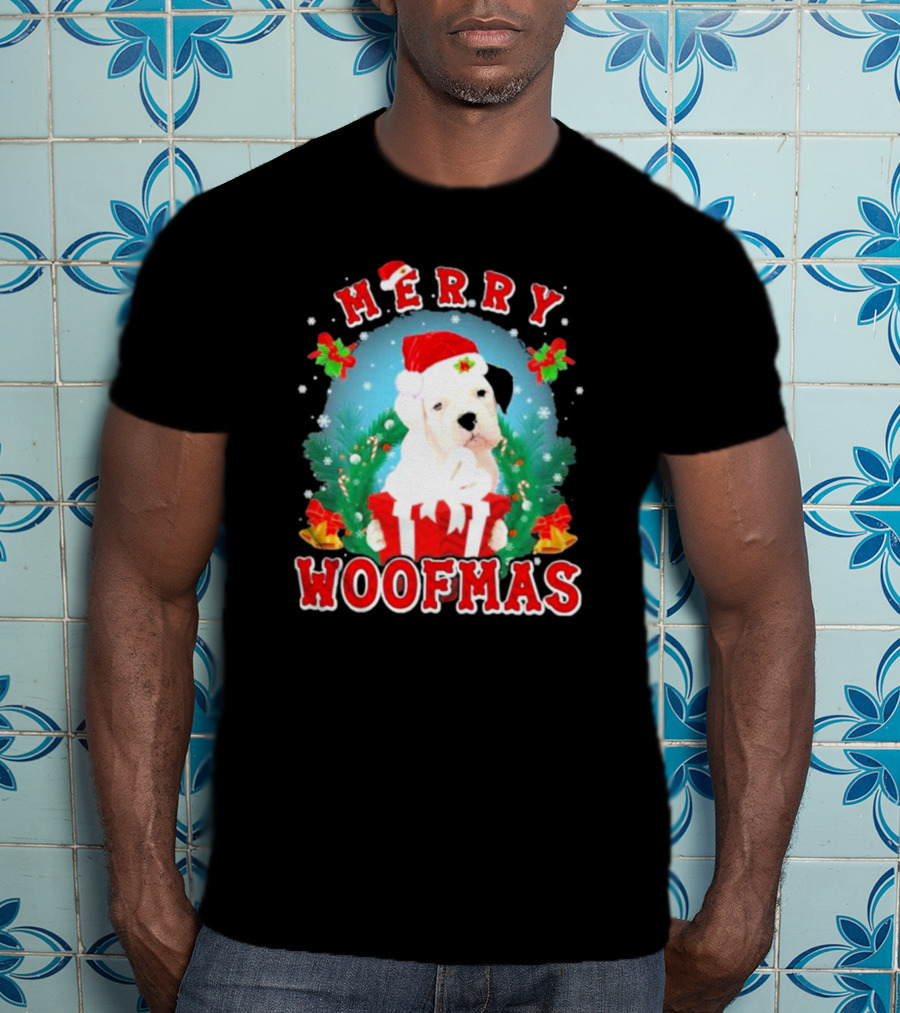 Boxer Puppy Merry Woofmas With Santa Hat And Gift T-Shirt