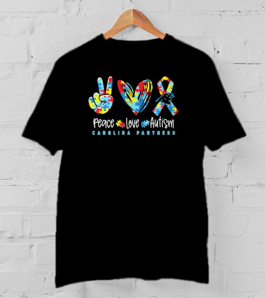 Peace Love Autism Carolina Panthers NFL Puzzle T-Shirt